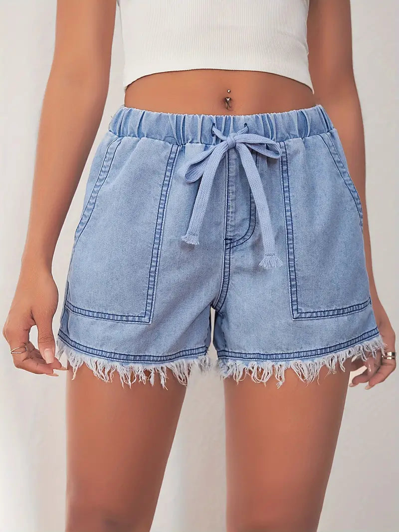 Damen-Jeansshorts mit elastischem Bund aus Baumwollmischung