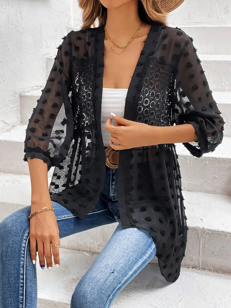 Damen-Langarmshirt mit Spitzeneinsatz aus Materialmix