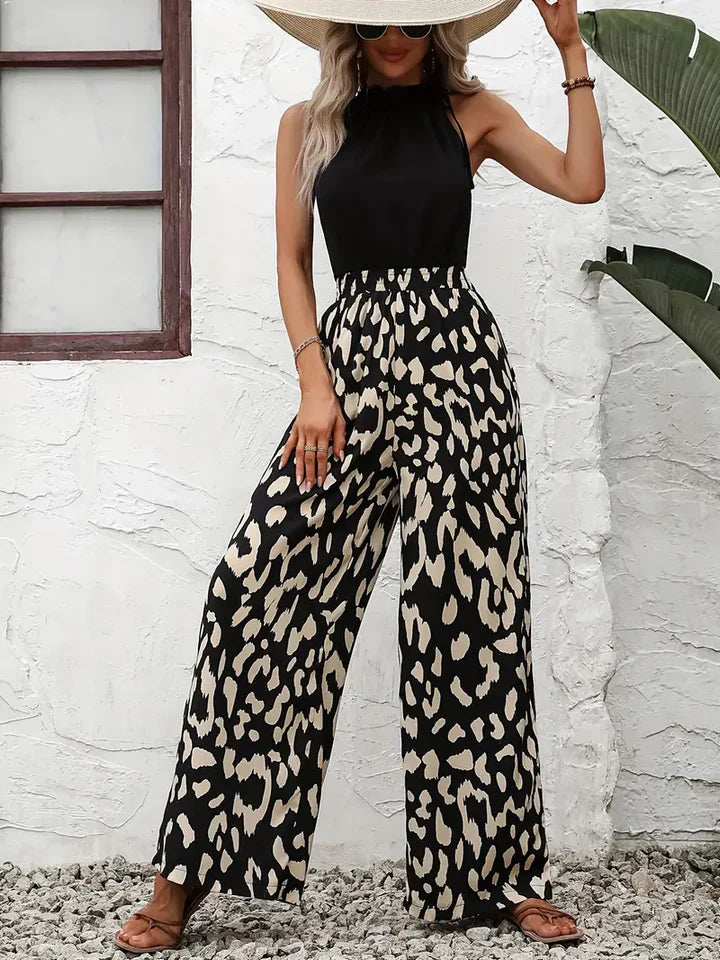 Damen-Hose mit Leopardenmuster und weitem Bein
