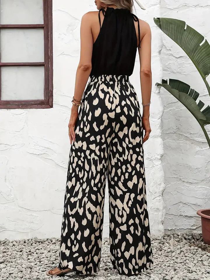 Damen-Hose mit Leopardenmuster und weitem Bein