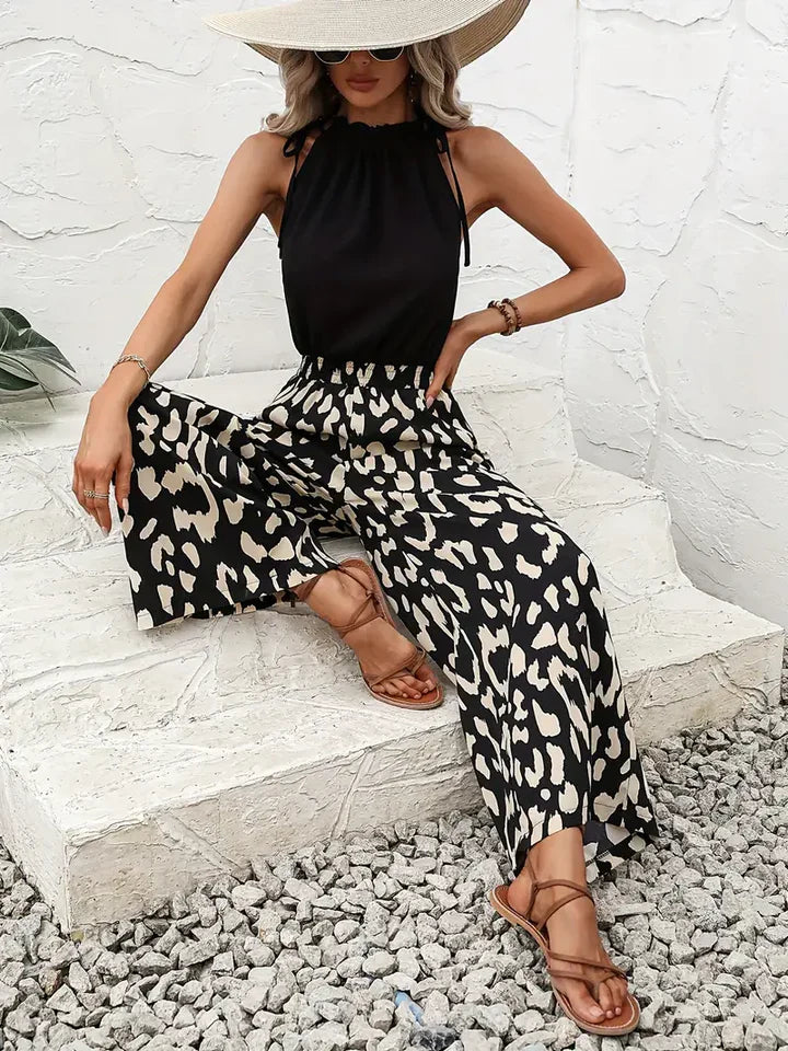 Damen-Hose mit Leopardenmuster und weitem Bein