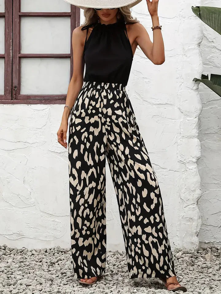 Damen-Hose mit Leopardenmuster und weitem Bein