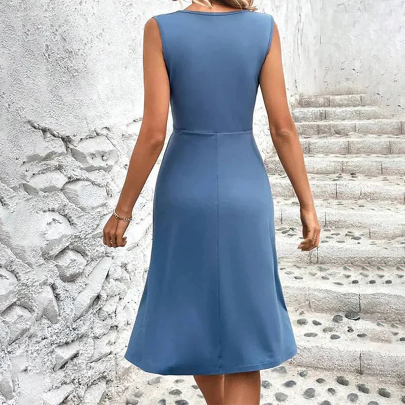 Damen-Midikleid – Knielang, Kurzarm, Viskosemix mit elastischem Taillenbund