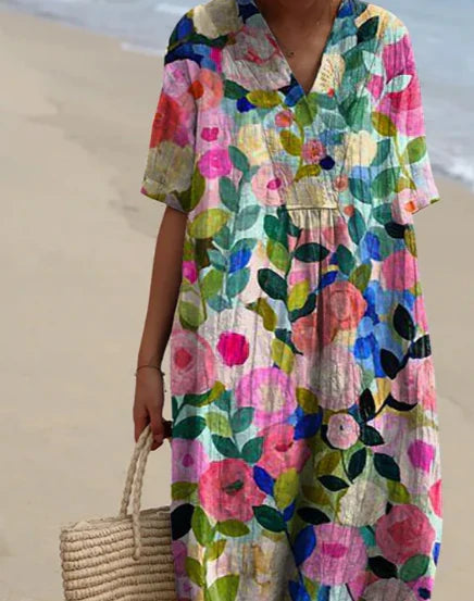 Damen-Sommerkleid – Ärmellos, V-Ausschnitt, luftiger Viskosemix, Knopfleiste