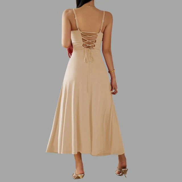 Damen elegantes Midi-Schwingkleid
