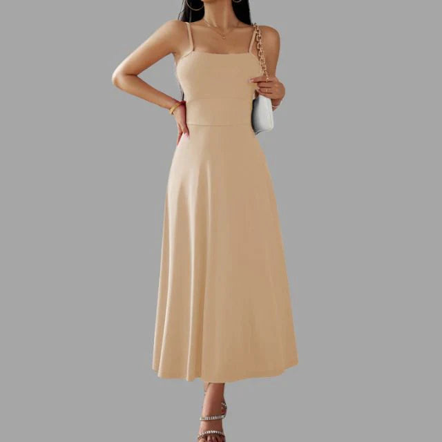 Damen elegantes Midi-Schwingkleid