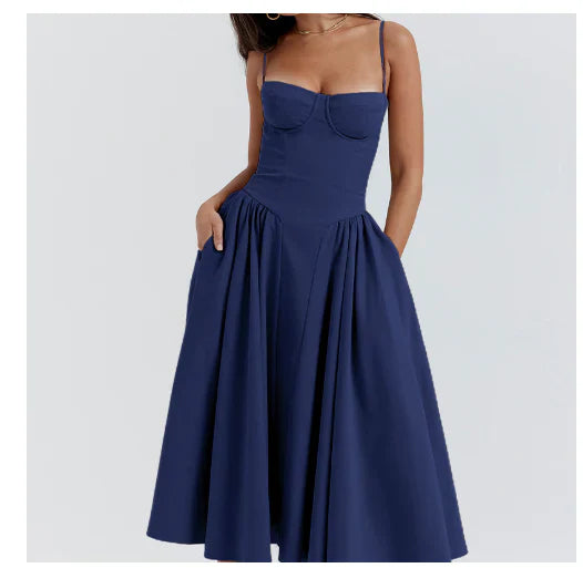 Damen elegantes Midi-Schwingkleid
