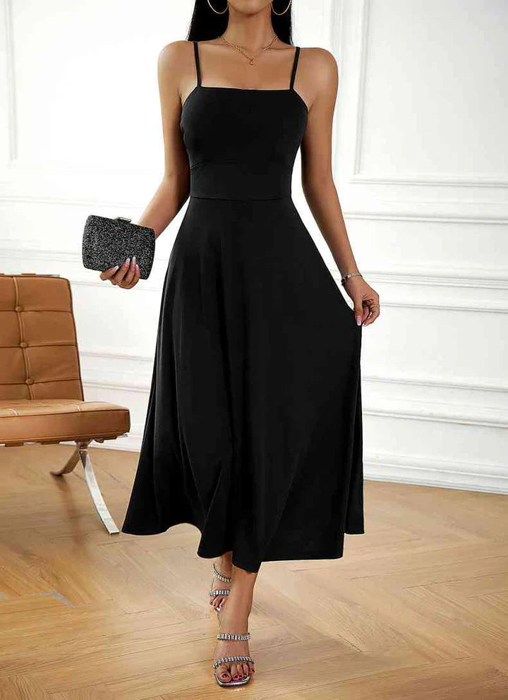 Damen elegantes Midi-Schwingkleid
