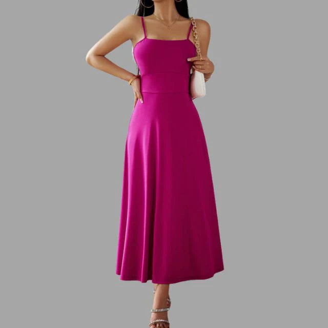 Damen elegantes Midi-Schwingkleid