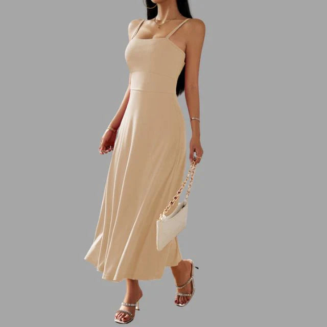 Damen elegantes Midi-Schwingkleid