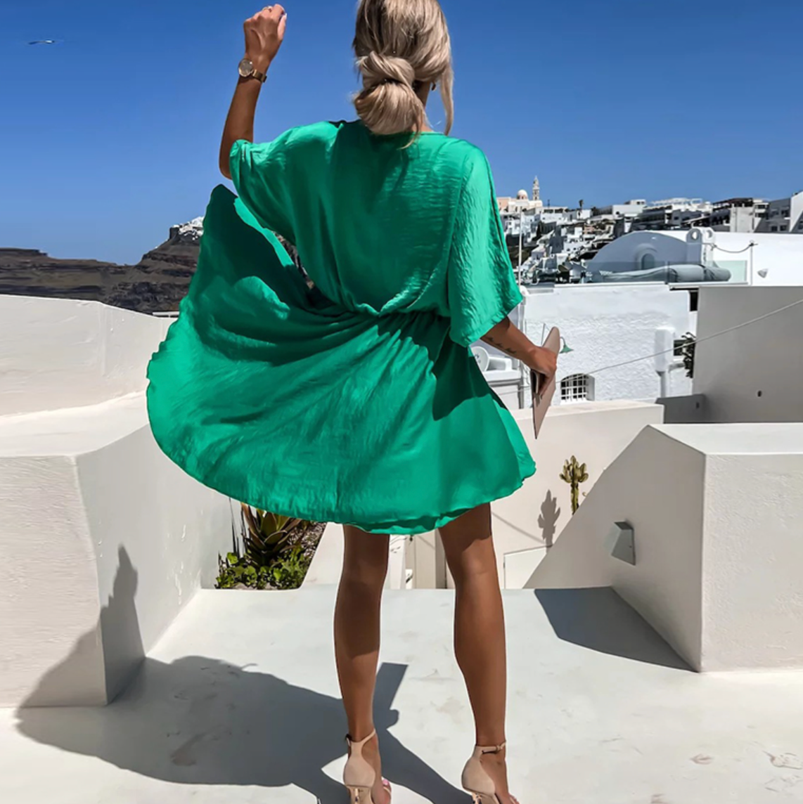 Damenkleid – Kurzarm, ausgestellter Schnitt, Viskosemischung