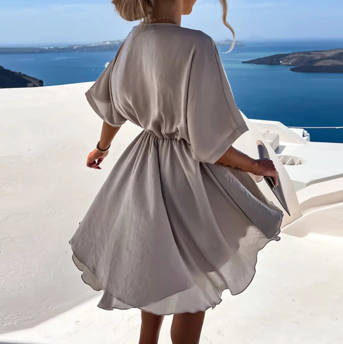 Damenkleid – Kurzarm, ausgestellter Schnitt, Viskosemischung