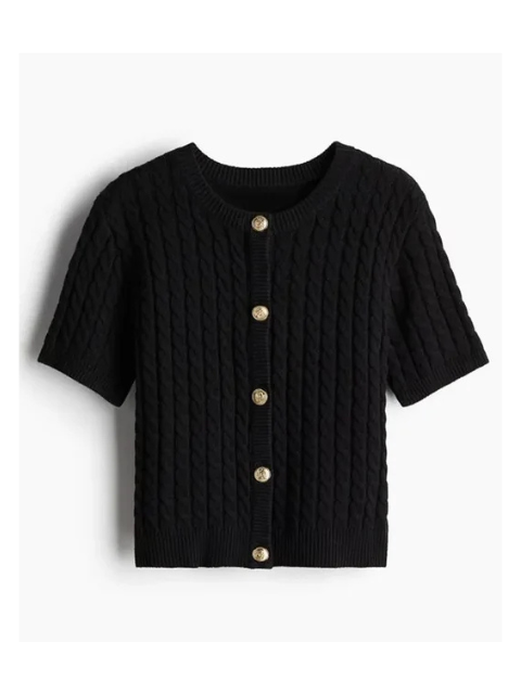 Einfarbige Strickjacke mit Knöpfen