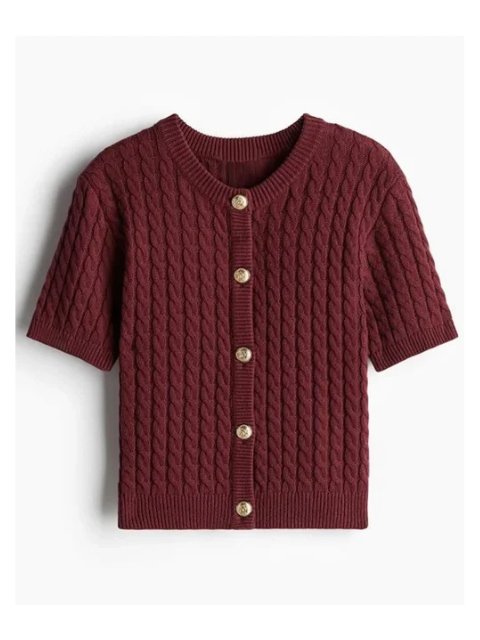 Einfarbige Strickjacke mit Knöpfen