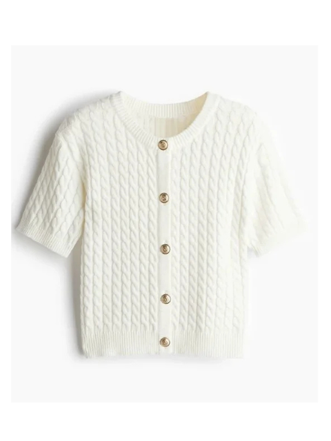 Einfarbige Strickjacke mit Knöpfen