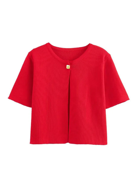 Einfarbige Strickjacke mit Knöpfen