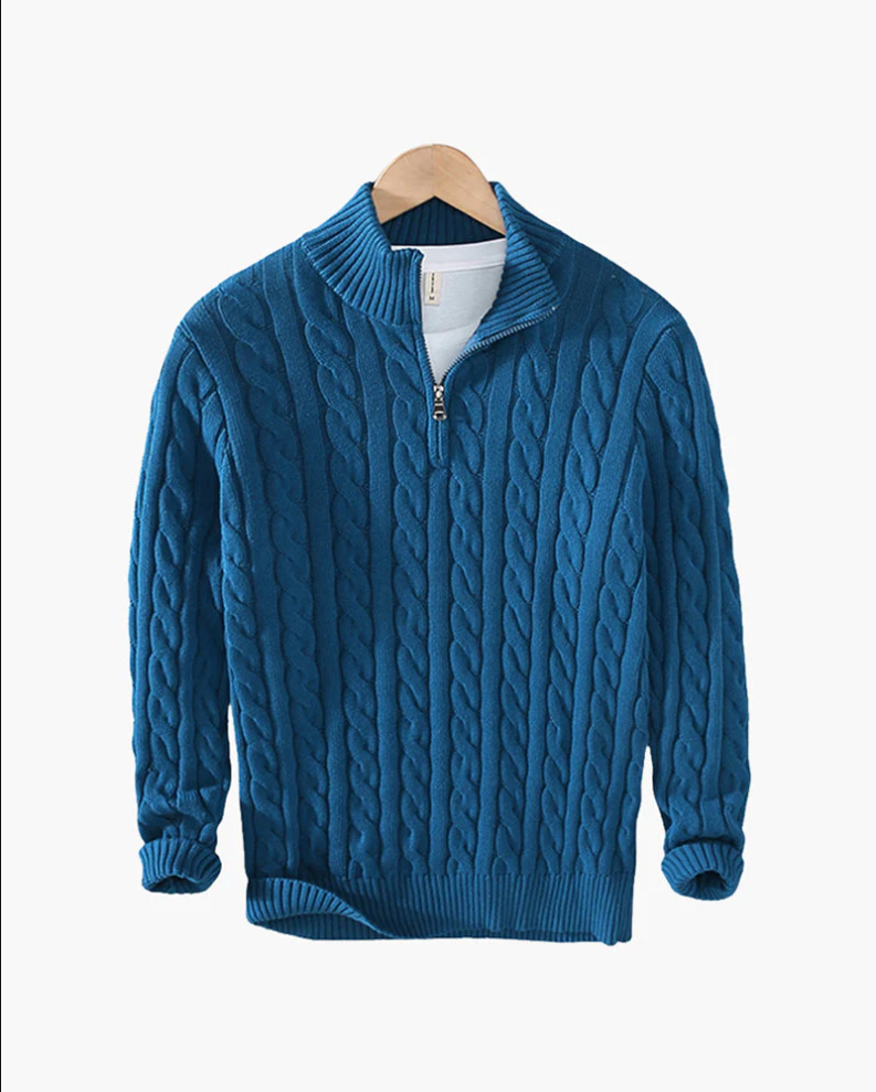 Gestrickter Herrenpullover mit halbem Reißverschluss
