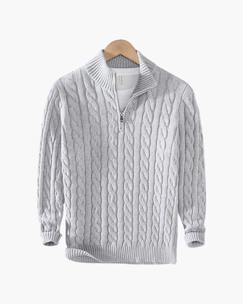 Gestrickter Herrenpullover mit halbem Reißverschluss