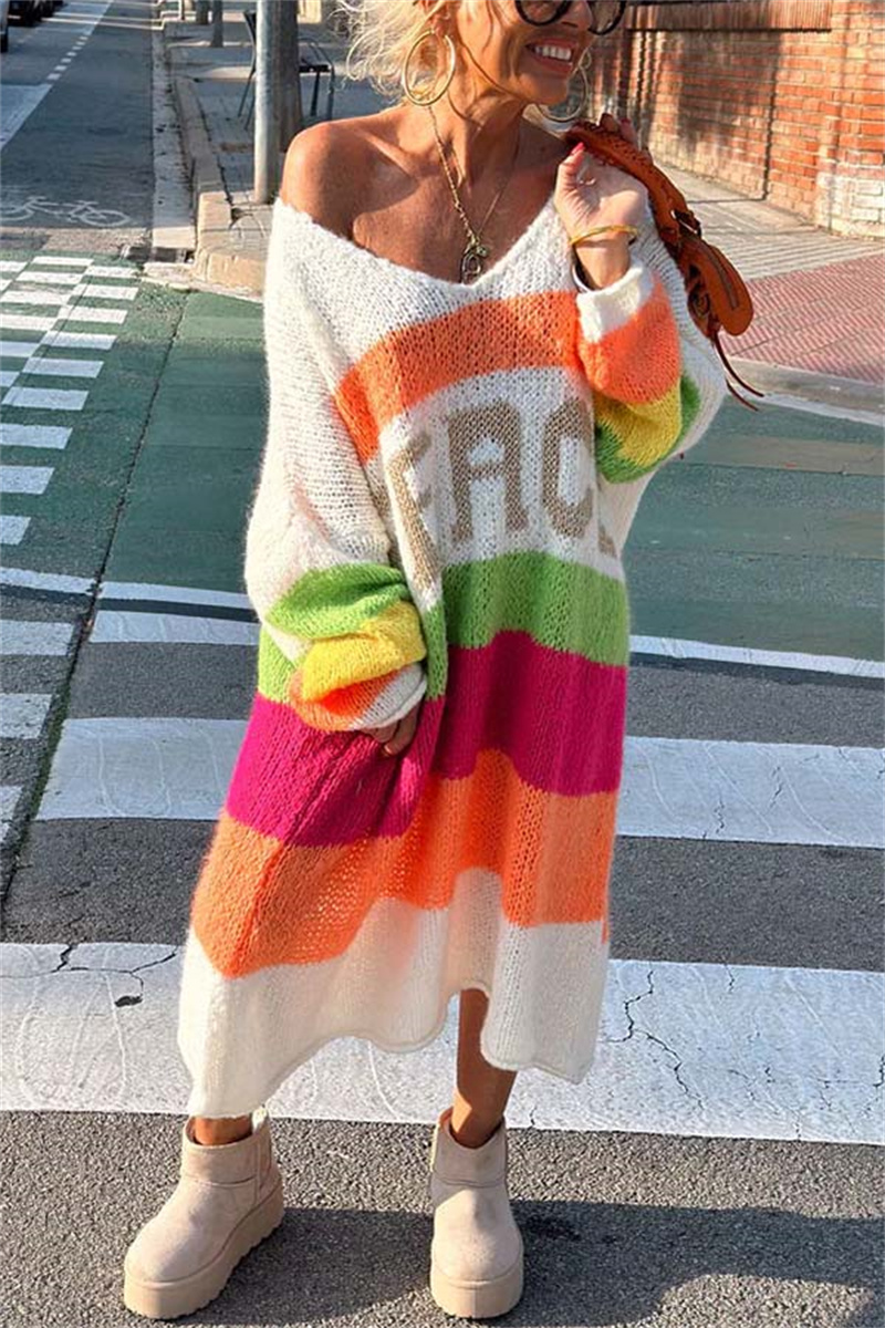 Gestrickter Pullover mit Peace-Regenbogen-Motiv