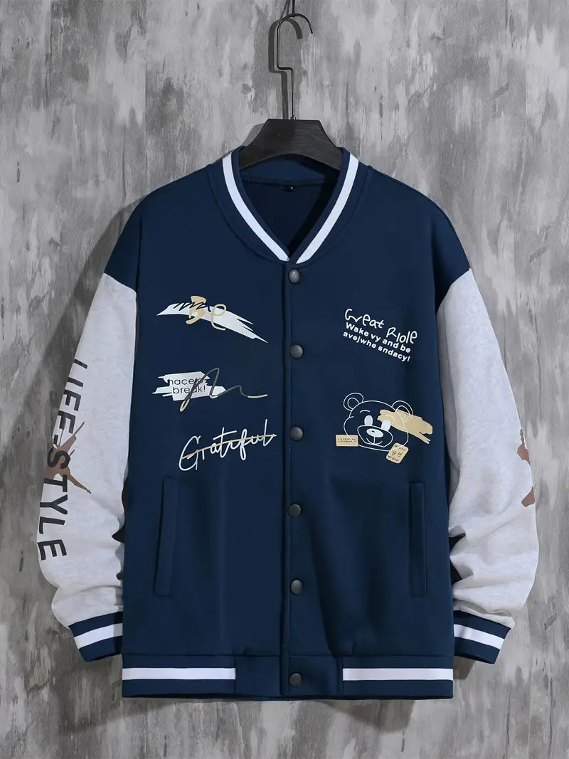 Herren Baseballjacke – mit Druckknopfverschluss und Rippbündchen