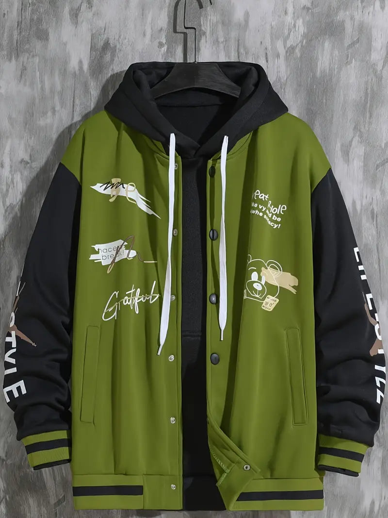 Herren Baseballjacke – mit Druckknopfverschluss und Rippbündchen