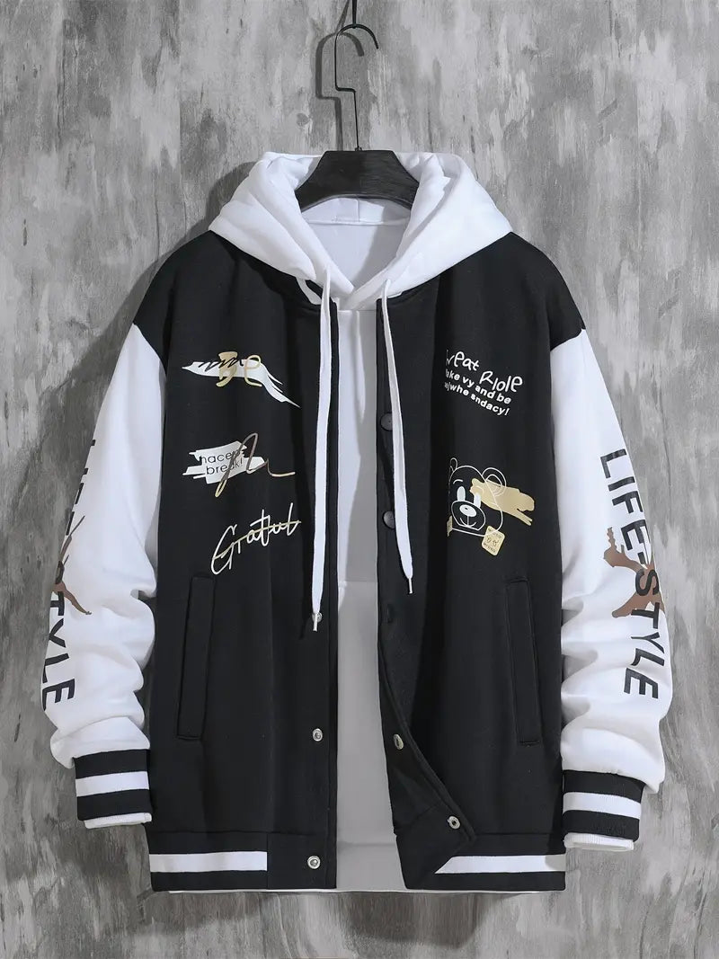 Herren Baseballjacke – mit Druckknopfverschluss und Rippbündchen