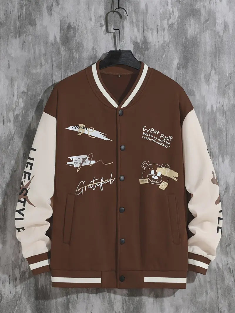 Herren Baseballjacke – mit Druckknopfverschluss und Rippbündchen