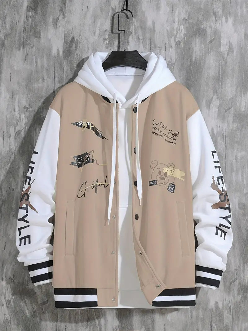 Herren Baseballjacke – mit Druckknopfverschluss und Rippbündchen