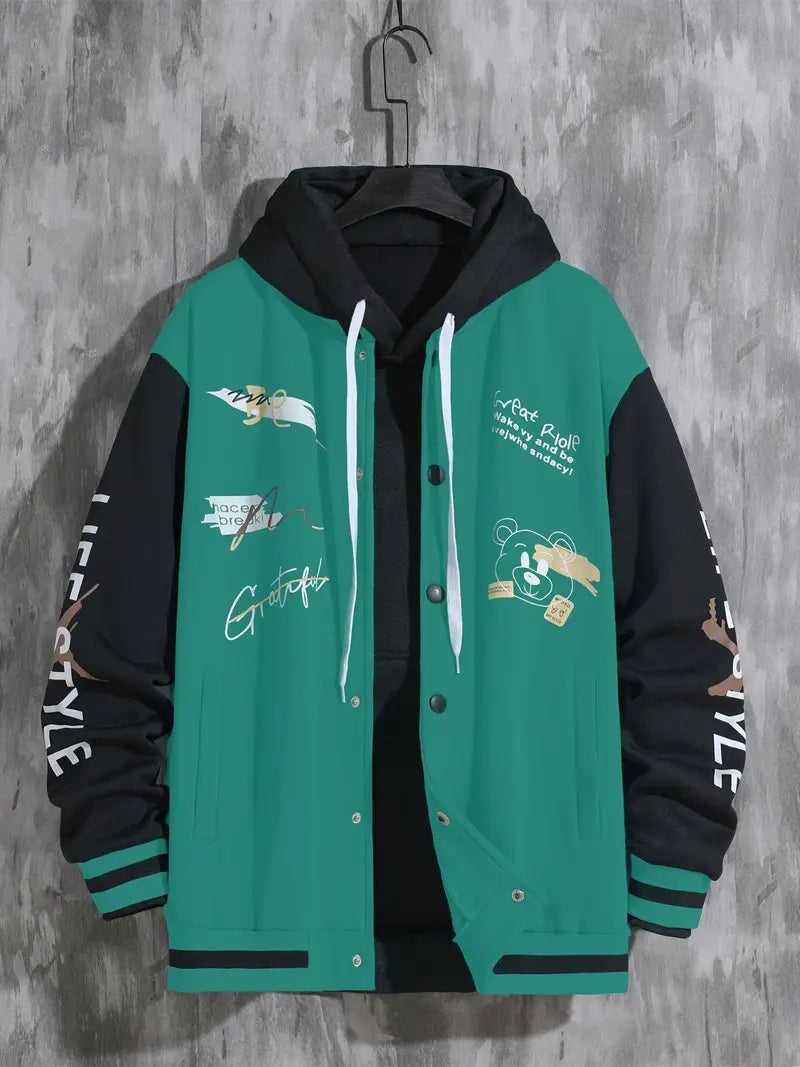 Herren Baseballjacke – mit Druckknopfverschluss und Rippbündchen