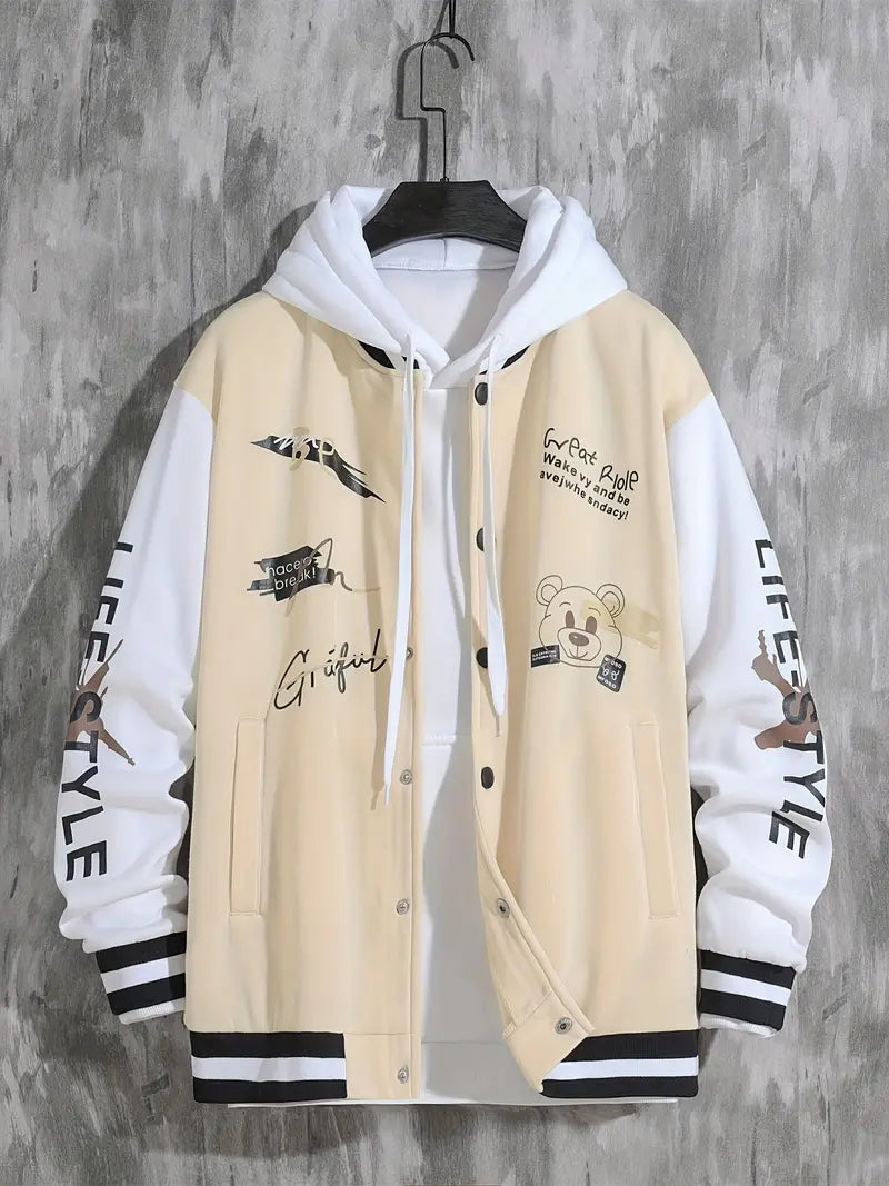 Herren Baseballjacke – mit Druckknopfverschluss und Rippbündchen