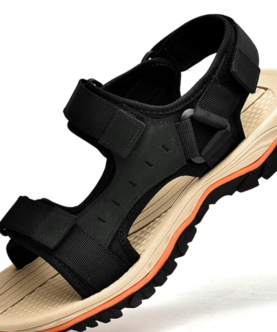 Herren-Sandalen – Fußgewölbeunterstützung, Klettverschluss, Materialmix aus PU und Textil