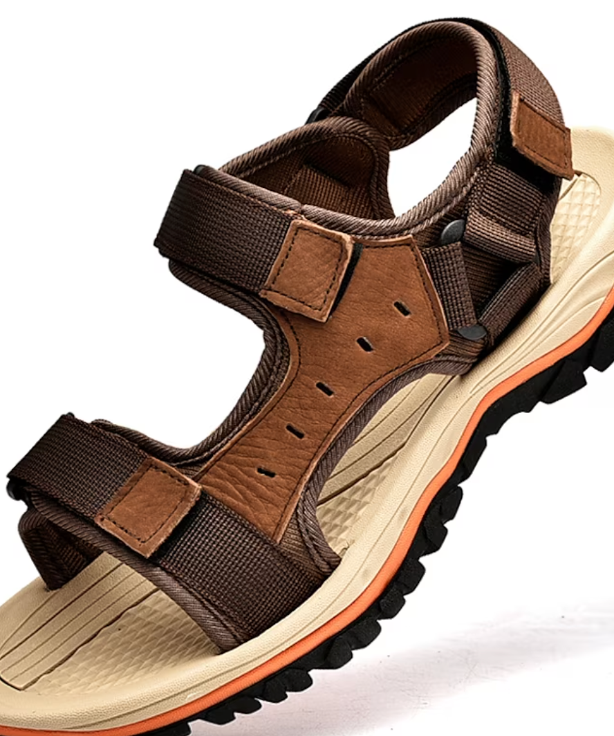 Herren-Sandalen – Fußgewölbeunterstützung, Klettverschluss, Materialmix aus PU und Textil