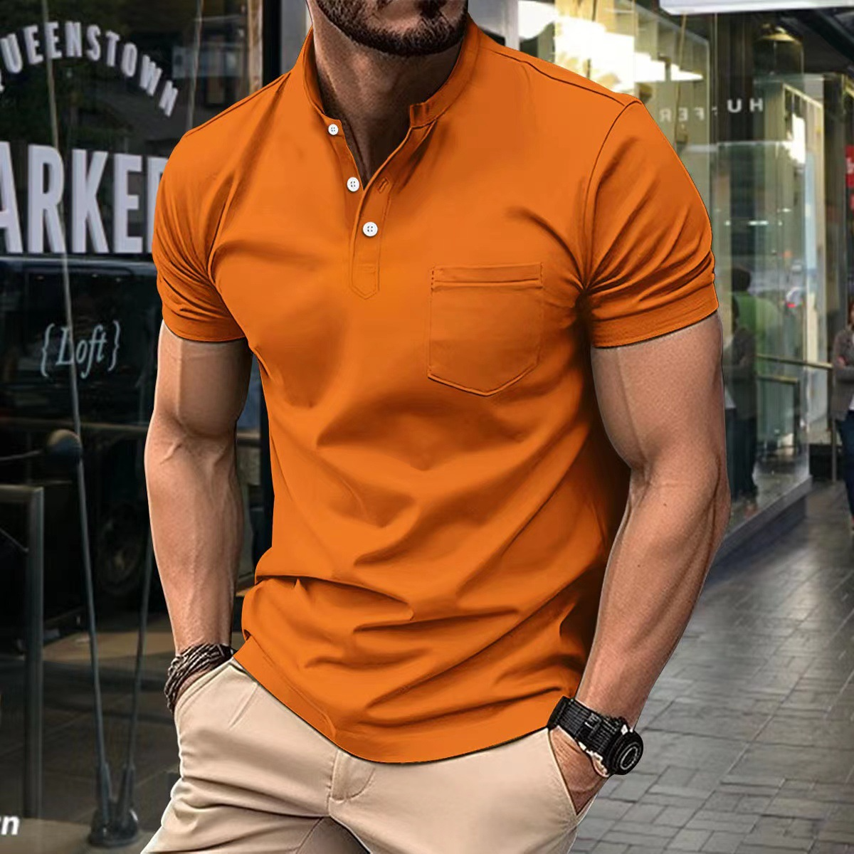 Herren T-Shirt mit V-Ausschnitt aus Baumwollmischung