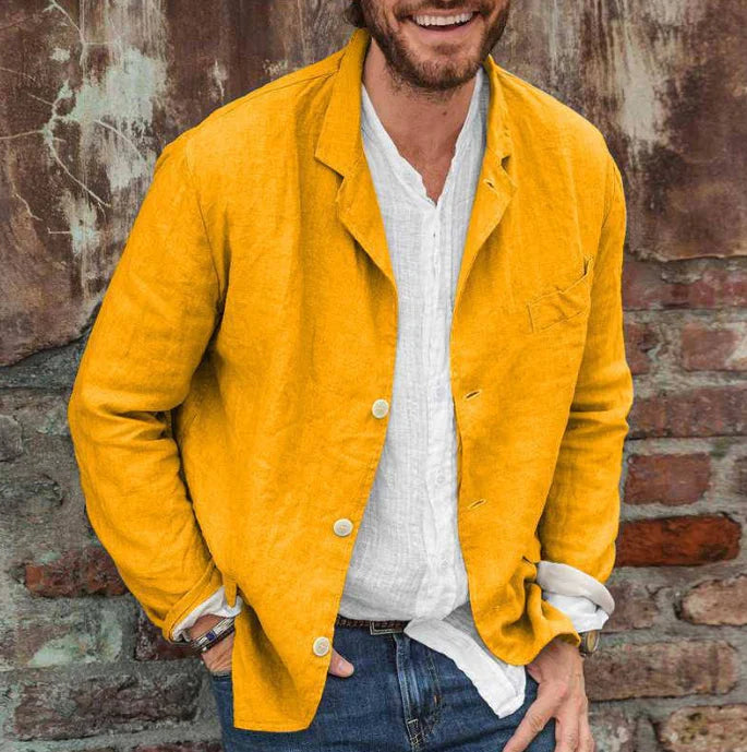 Herrenjacke – Kombination aus Baumwolle und Leinen, aufgesetzte Taschen