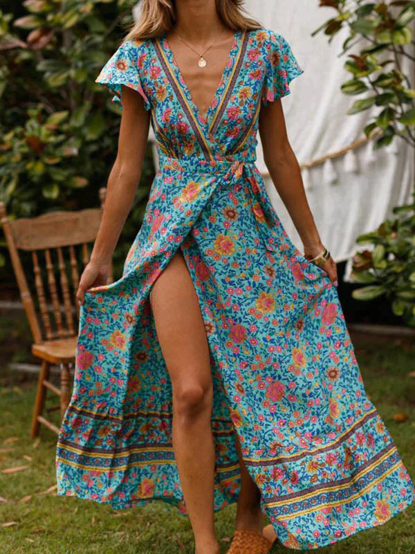 Langes Maxi Kleid im Vintage Look mit Blumenmuster