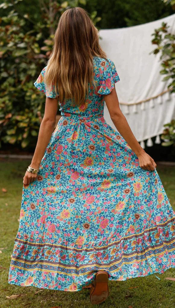 Langes Maxi Kleid im Vintage Look mit Blumenmuster