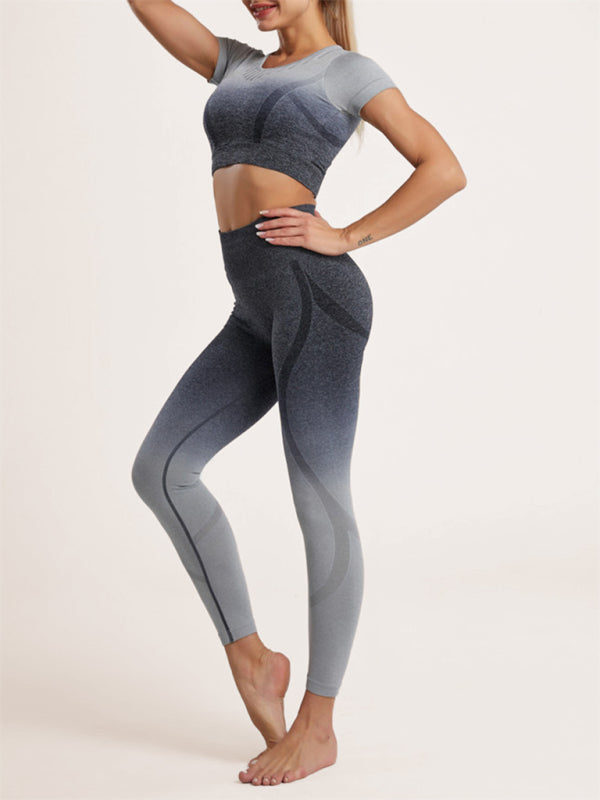 Nahtloser Yoga-Zweiteiler für Damen mit Farbverlauf im Hang-Dye-Stil
