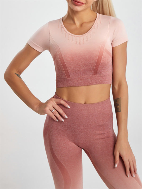 Nahtloser Yoga-Zweiteiler für Damen mit Farbverlauf im Hang-Dye-Stil