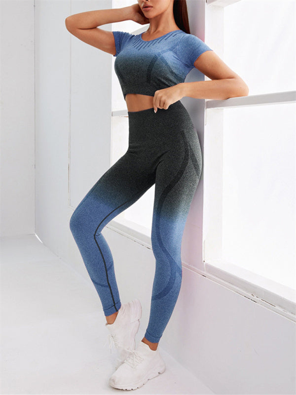 Nahtloser Yoga-Zweiteiler für Damen mit Farbverlauf im Hang-Dye-Stil