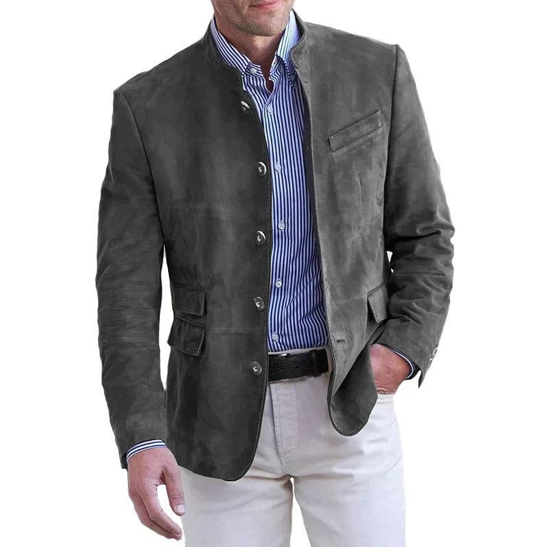 Herren-Lederjacke – Knopfverschluss, Innenfutter, funktionale Taschen