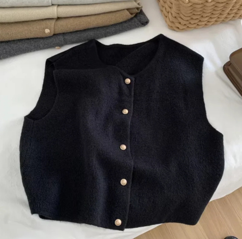Ärmellose Damen-Strickjacke aus Materialmix
