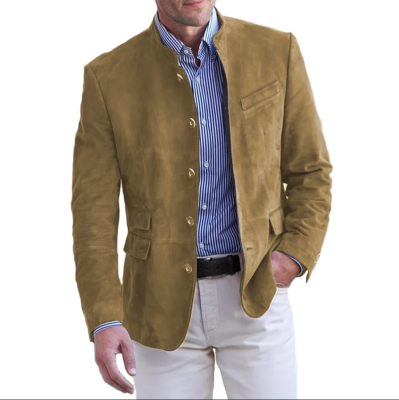 Herren-Lederjacke – Knopfverschluss, Innenfutter, funktionale Taschen