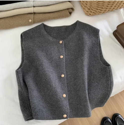Ärmellose Damen-Strickjacke aus Materialmix
