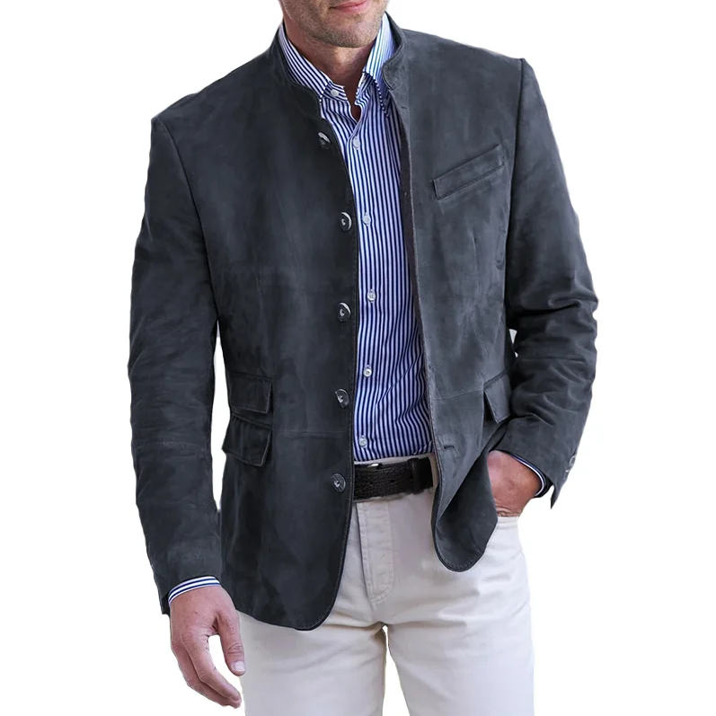 Herren-Lederjacke – Knopfverschluss, Innenfutter, funktionale Taschen
