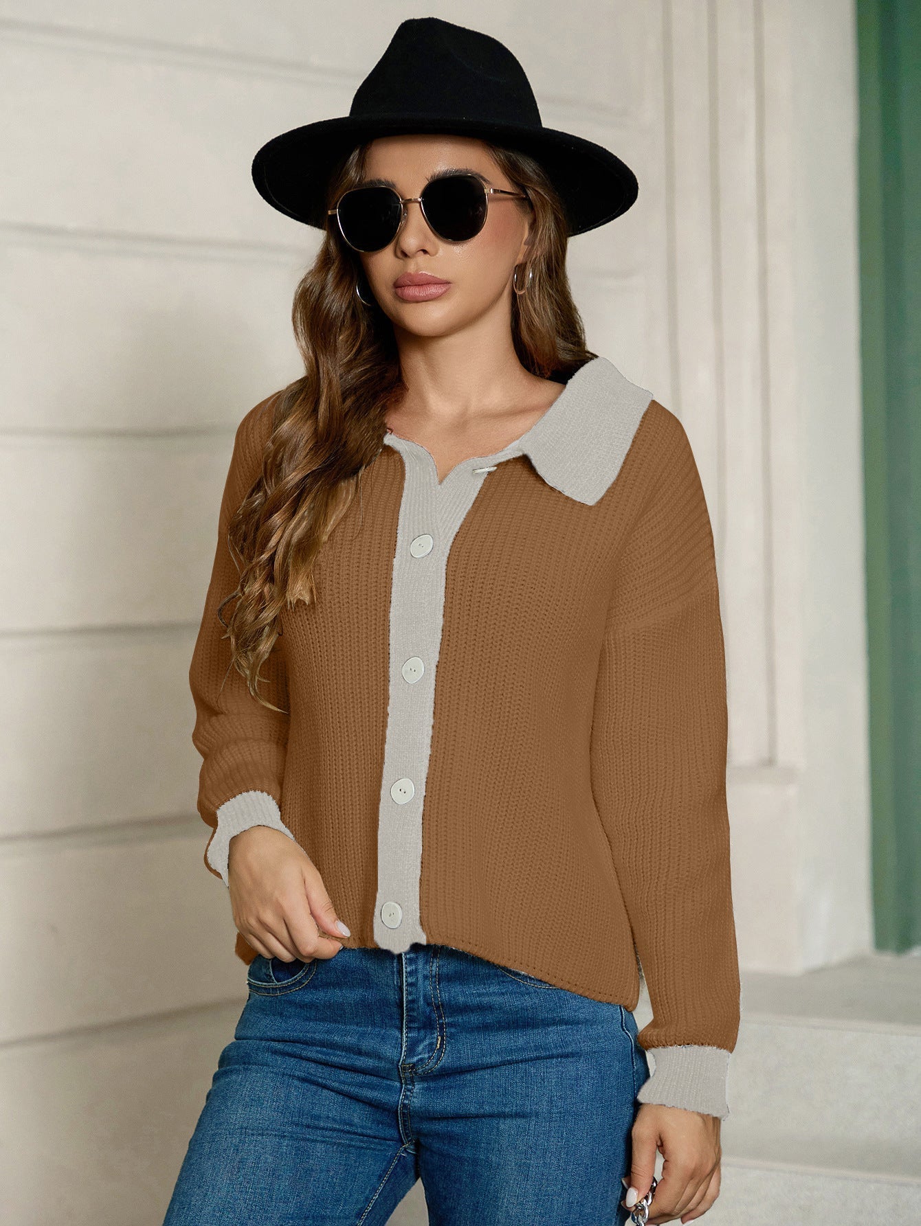 Strickjacke langarm mit Polokragen