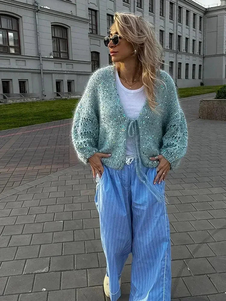 Strickjacke mit Glitzer