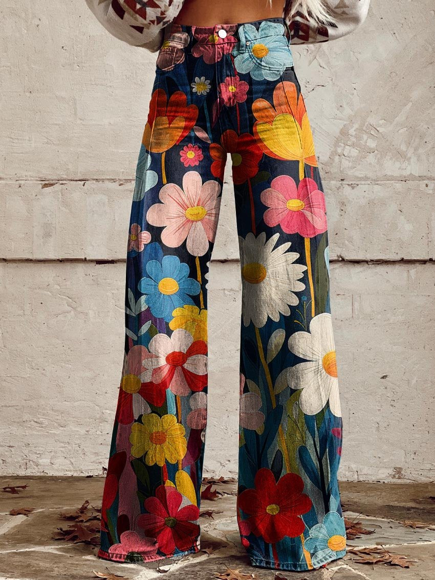 Weite Blumenhose für Damen
