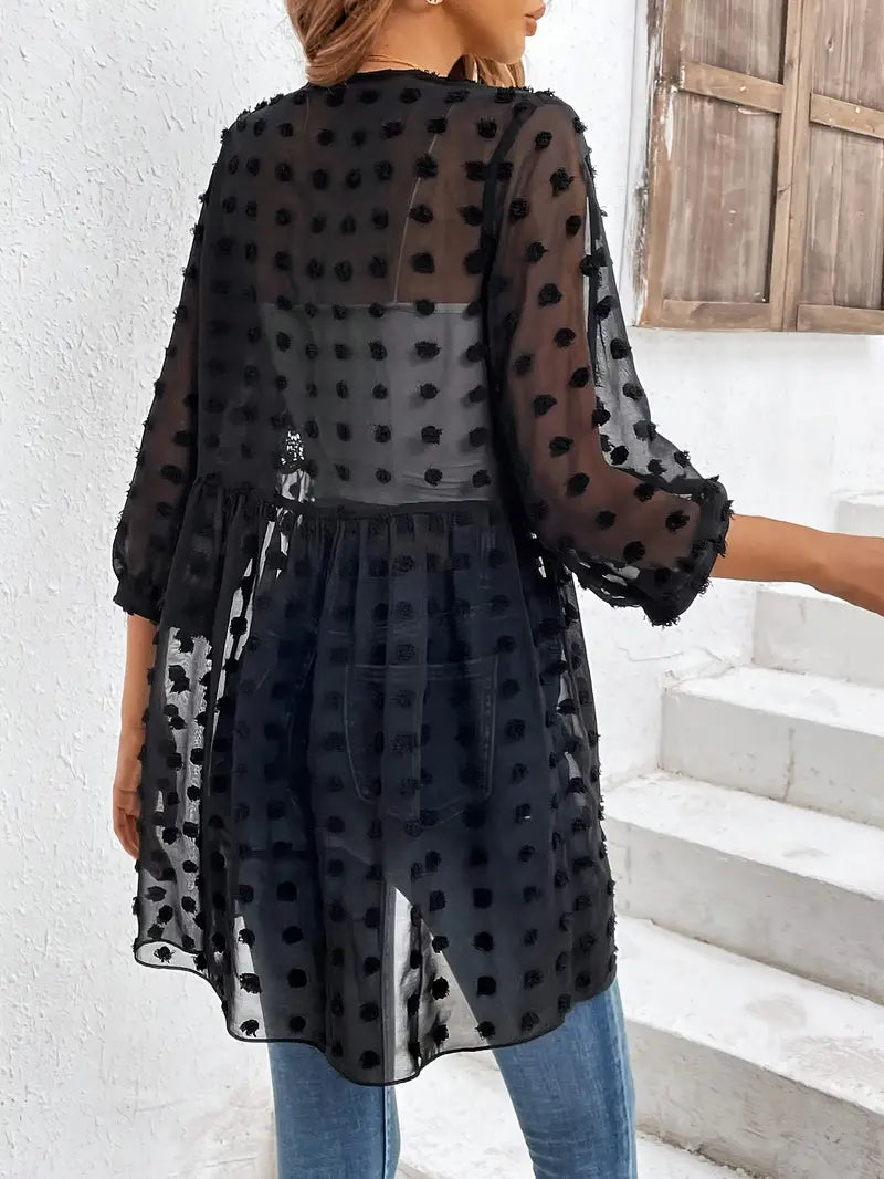 Damen-Langarmshirt mit Spitzeneinsatz aus Materialmix
