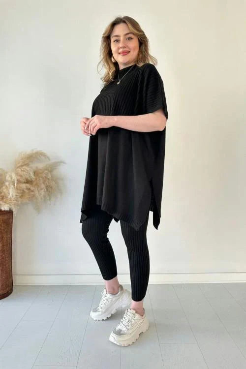 Damen-T-Shirt mit Strickstruktur und lockerer Passform aus Materialmix