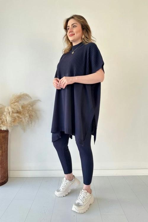 Damen-T-Shirt mit Strickstruktur und lockerer Passform aus Materialmix